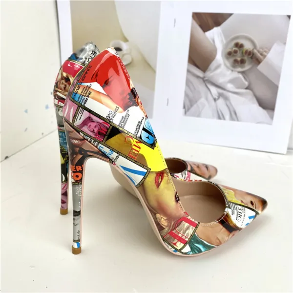 Fashion Street Wear Doodle Pumps High Heels 2022 12 cm Stiletto Heels Pointed Toe Pumps