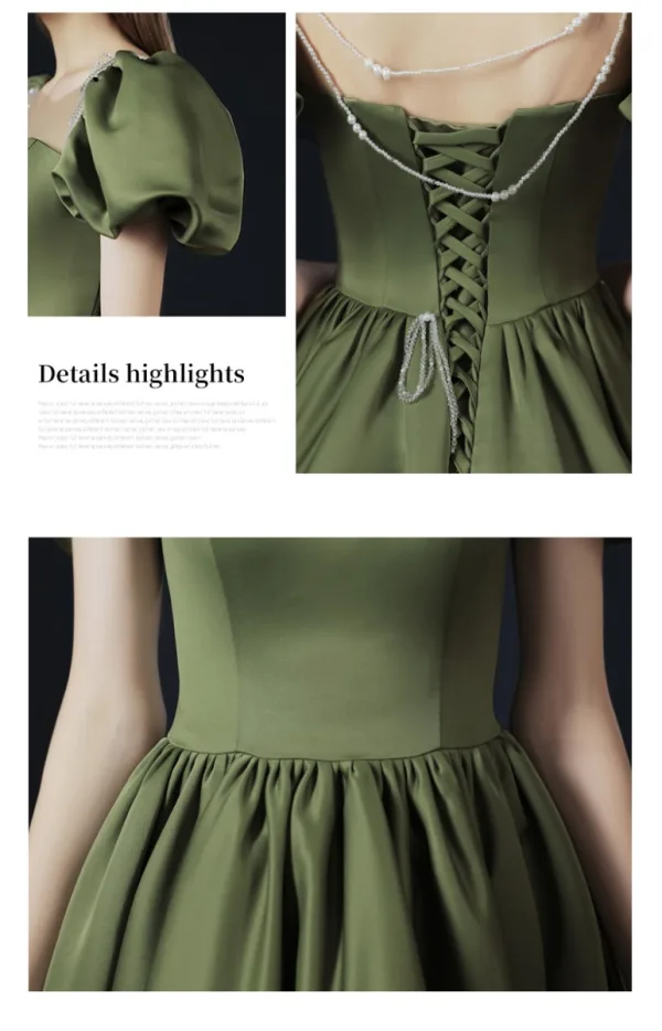 Vintage / Retro Olive Green Prom Dresses 2021 A-Line / Princess Short Sleeve Scoop Neck Crossed Straps Beading Pearl Ruffle Satin Floor-Length / Long Formal Dresses