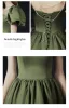 Vintage / Retro Olive Green Prom Dresses 2021 A-Line / Princess Short Sleeve Scoop Neck Crossed Straps Beading Pearl Ruffle Satin Floor-Length / Long Formal Dresses