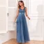 Chic / Beautiful Ocean Blue Lace Flower Sequins Evening Dresses 2024 A-Line / Princess V-Neck Sleeveless Backless Floor-Length / Long Evening Party Formal Dresses