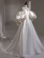 Audrey Hepburn Style White Satin Wedding Dresses 2024 Ball Gown Strapless Puffy Short Sleeve Backless Sweep Train Wedding