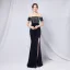 Sexy Black Sequins Evening Dresses 2022 Trumpet / Mermaid Off-The-Shoulder Short Sleeve Backless Split Front Floor-Length / Long Prom Formal Dresses
