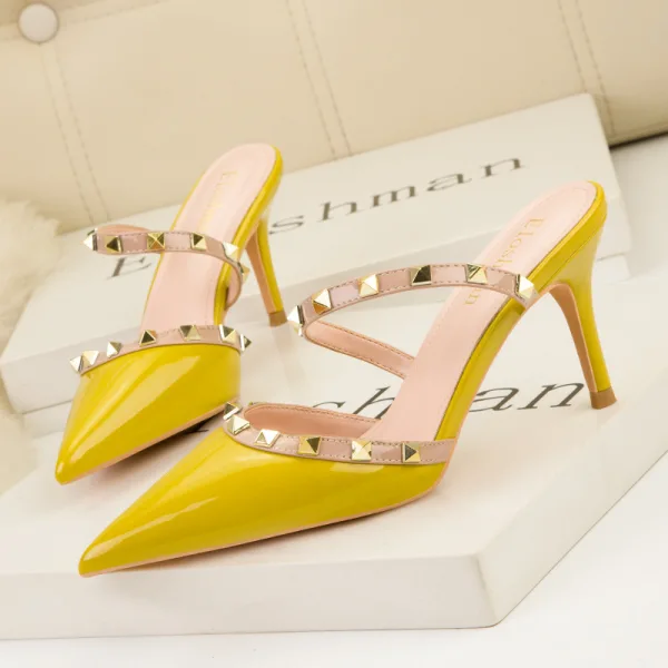 Sexy Black Rivet Evening Party Womens Shoes High Heels 2022 7 cm Stiletto Heels Pointed Toe Womens Shoes