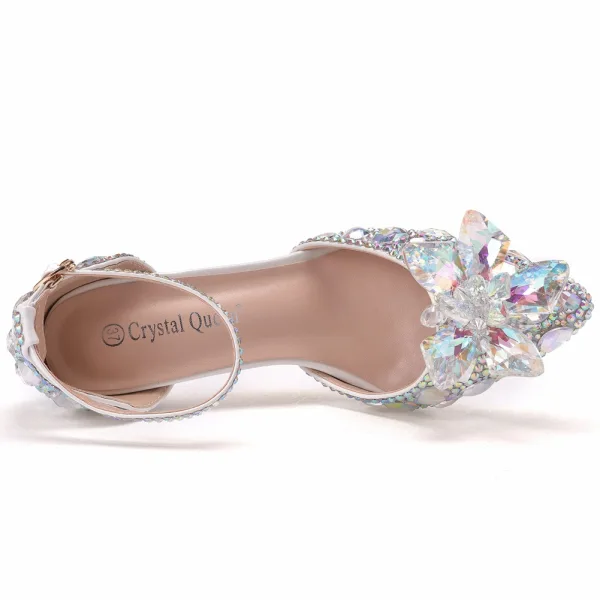 Charmant Multifarben Strass Kristall Brautschuhe 2022 7 cm Stilettos Spitzschuh Hochzeit Sandaletten Hochhackige