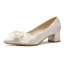 Elegante Ivory / Creme Ball Applikationen Pumps 2023 Satin 5 cm Thick Heels Spitzschuh Pumps Hochhackige