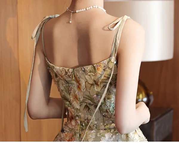 Flower Fairy Sage Green Sequins Embroidered Homecoming Graduation Dresses 2025 A-Line / Princess Spaghetti Straps Sleeveless Backless Knee-Length Formal Dresses