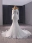 Haut de Gamme Blanche Fait main Perlage Paillettes Robe De Mariée 2024 Trompette / Sirène De l'épaule Manches Longues Dos Nu Tribunal Train Mariage
