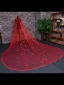Chic / Beautiful Red Butterfly Chapel Train Wedding Veils 2025 3.5 m Tulle