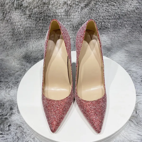 Charmant Rot Geflecktes Abend Pumps 2022 12 cm Stilettos Spitzschuh Pumps Hochhackige