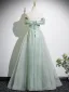 Chic / Belle Vert Cendré Robe De Bal 2025 Princesse De l'épaule Manches Courtes Dos Nu Longue Robe De Ceremonie