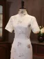 Chinese style White Butterfly Embroidered Cheongsam 2026 Trumpet / Mermaid High Neck Short Sleeve Tea-length