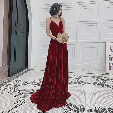 Charming Burgundy Suede Evening Dresses 2022 A Line Princess Spaghetti Straps Sleeveless Backless Floor Length Long Evening Party Formal Dresses