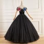 Ethnic Black Lace Flower Prom Dresses 2023 Ball Gown Off-The-Shoulder Short Sleeve Backless Bow Sash Floor-Length / Long Prom Formal Dresses