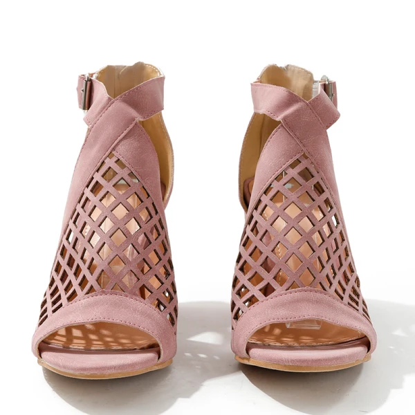 Romain Noire Vêtement de rue Été Percé Sandales Femme 2023 8 cm Talons Épais Peep Toes / Bout Ouvert Sandales Talons Hauts