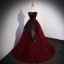 Charming Burgundy Prom Dresses 2023 Ball Gown Strapless Sleeveless Backless Sweep Train Prom Formal Dresses