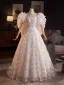 Elegante Weiß Applikationen Brautkleider / Hochzeitskleider 2025 A Linie Bandeau Ärmellos Rückenfreies Mit Schal Sweep / Pinsel Zug