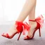 Abordable Blanche Chaussure De Mariée 2020 Noeud Bride Cheville 11 cm Talons Aiguilles Peep Toes / Bout Ouvert Mariage Talons