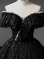 Charming Black Pearl Sequins Prom Dresses 2023 Ball Gown Off-The-Shoulder Short Sleeve Backless Floor-Length / Long Prom Formal Dresses