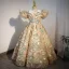 Sparkly Champagne Birthday Sequins Flower Girl Dresses 2022 Ball Gown High Neck Puffy Short Sleeve Pearl Floor-Length / Long Flower Girl Dresses