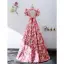 Elegant Red Floral Evening Dresses 2022 A-Line / Princess High Neck Puffy Short Sleeve Backless Floor-Length / Long Evening Party Formal Dresses