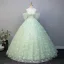 Flower Fairy Sage Green Beading Butterfly Appliques Prom Dresses 2025 Ball Gown Off-The-Shoulder Short Sleeve Backless Floor-Length / Long Prom Formal Dresses Prom Dresses