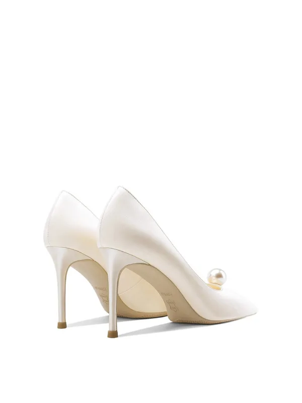 Élégant Ivoire Satin Perle Chaussure De Mariée 2024 8 cm Talons Aiguilles À Bout Pointu Mariage Escarpins Talons Hauts