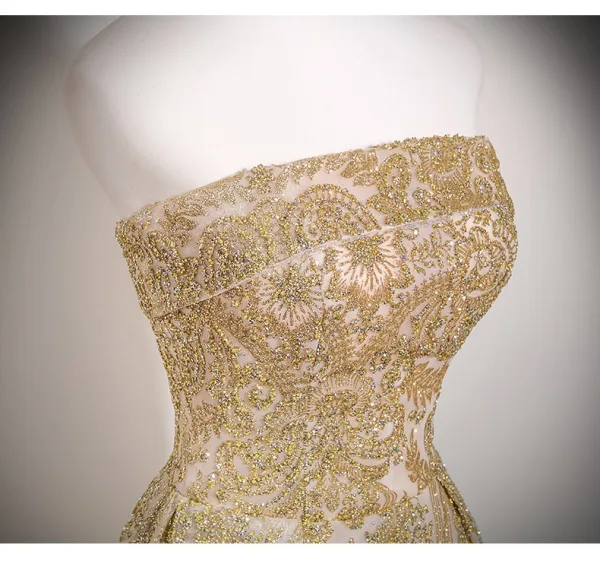 Scintillantes Sexy Doré Glitter Paillettes Faux Diamant Robe De Bal 2025 Princesse Bustier Sans Manches Dos Nu Train De Balayage Robe De Ceremonie