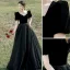 Elegant Black Prom Dresses 2022 A-Line / Princess Square Neckline Short Sleeve Backless Floor-Length / Long Formal Dresses