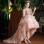 Lovely Blushing Pink Cascading Ruffles Birthday Flower Girl Dresses 2022 Ball Gown High Neck Beading Sequins Short Sleeve Court Train Flower Girl Dresses