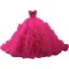 High-end Fuchsia Beading Pearl Sequins Cascading Ruffles Prom Dresses 2023 Ball Gown Strapless Corset Sleeveless Backless Chapel Train Prom Formal Dresses
