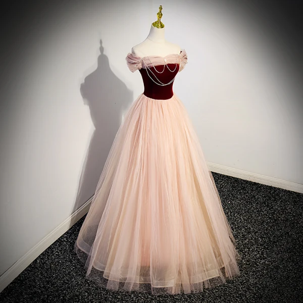 Chic / Beautiful Burgundy Rhinestone Tassel Prom Dresses 2023 2022 A-Line / Princess Off-The-Shoulder Sleeveless Backless Floor-Length / Long Prom Formal Dresses