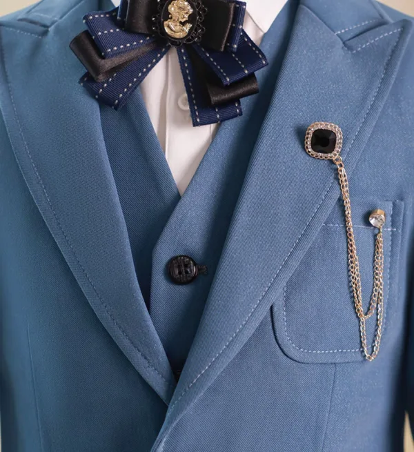 Meeresblau 6 Stück Lange Ärmel Anzüge Jungs 2024 Hochzeit Schulterschmuck Mantel Hemd Krawatte Weste Hose