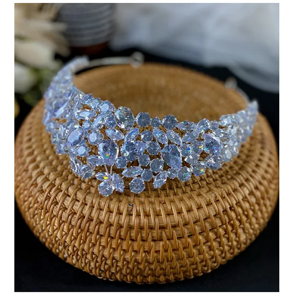 Elegant Silver Rhinestone Zircon Wedding Bridal Hair Accessories Tiara 2022