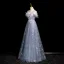Chic / Beautiful Sky Blue Lace Flower Tassel Prom Dresses 2024 A-Line / Princess Scoop Neck Sleeveless Backless Floor-Length / Long Prom Formal Dresses
