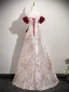Élégant Bordeaux Appliques Impression Robe De Bal 2025 Princesse De l'épaule Manches Courtes Dos Nu Longue Robe De Ceremonie