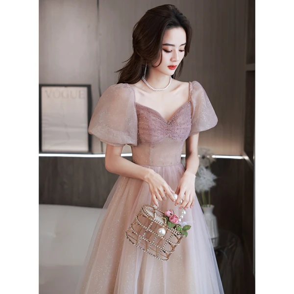 Chic / Beautiful Purple Gradient-Color Rhinestone Prom Dresses 2022 A-Line / Princess Square Neckline Puffy Short Sleeve Backless Floor-Length / Long Prom Formal Dresses