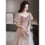 Chic / Beautiful Purple Gradient-Color Rhinestone Prom Dresses 2022 A-Line / Princess Square Neckline Puffy Short Sleeve Backless Floor-Length / Long Prom Formal Dresses