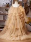 Fashion Champagne Cascading Ruffles Handmade  Prom shawl 2025