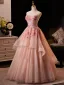 Flower Fairy Blushing Pink Beading Sequins Appliques Prom Dresses 2025 Ball Gown Strapless Sleeveless Backless Floor-Length / Long Formal Dresses