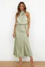 Fashion Beige Street Wear Holiday Women Dresses 2023 High Neck Tea-length Womens Clothing