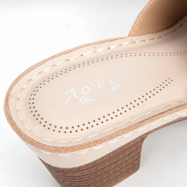 Modest / Simple Beige Open / Peep Toe Summer Street Wear Womens Sandals 2022 5 cm Thick Heels Sandals High Heels