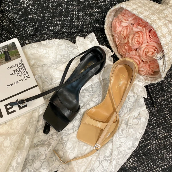 Sexy Summer Black Street Wear Womens Sandals 2022 Ankle Strap 9 cm Stiletto Heels Open / Peep Toe Sandals High Heels