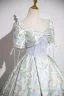 Fashion Sage Green Lace Flower Butterfly Prom Dresses 2025 Ball Gown Square Neckline Short Sleeve Backless Floor-Length / Long Prom Formal Dresses