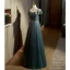 Chic / Beautiful Ink Blue Spotted Prom Dresses 2022 A-Line / Princess Off-The-Shoulder Short Sleeve Backless Sequins Bow Floor-Length / Long Formal Dresses