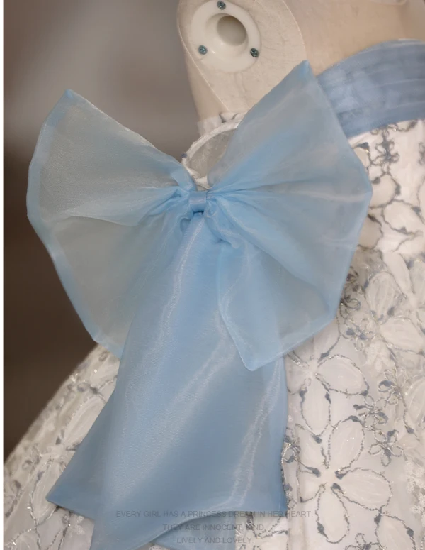 Chic / Beautiful Sky Blue Beading Birthday Flower Girl Dresses 2024 Ball Gown Strapless Sleeveless Bow Backless Floor-Length / Long