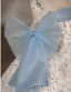 Chic / Beautiful Sky Blue Beading Birthday Flower Girl Dresses 2024 Ball Gown Strapless Sleeveless Bow Backless Floor-Length / Long