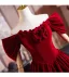 Vintage / Retro Burgundy Velvet Prom Dresses 2025 A-Line / Princess Off-The-Shoulder Short Sleeve Backless Floor-Length / Long Prom Formal Dresses
