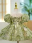 Charming Sage Green Beading Sequins Birthday Short Flower Girl Dresses 2023 Ball Gown Scoop Neck Puffy Short Sleeve