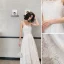 Charming Ivory Lace Flower Evening Dresses 2022 A-Line / Princess Strapless Sleeveless Backless Evening Party Floor-Length / Long Formal Dresses