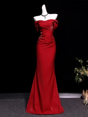 Sexy Rouge Robe De Soirée 2026 Trompette Sirène De L Épaule Manches Courtes Dos Nu Longue Robe De Ceremonie